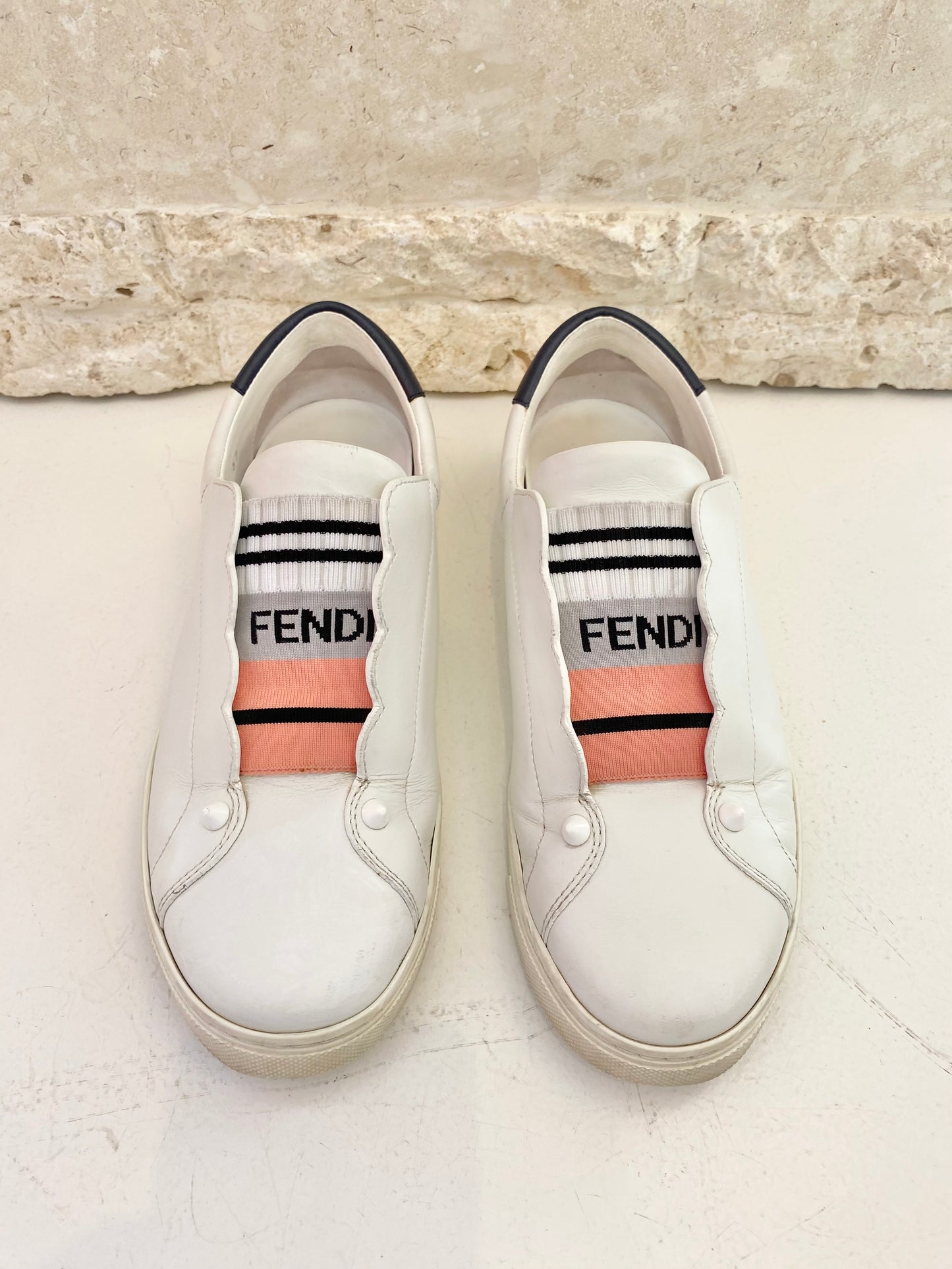 Fendi W Scallop Sneakers White, Navy and Pink - Size 37