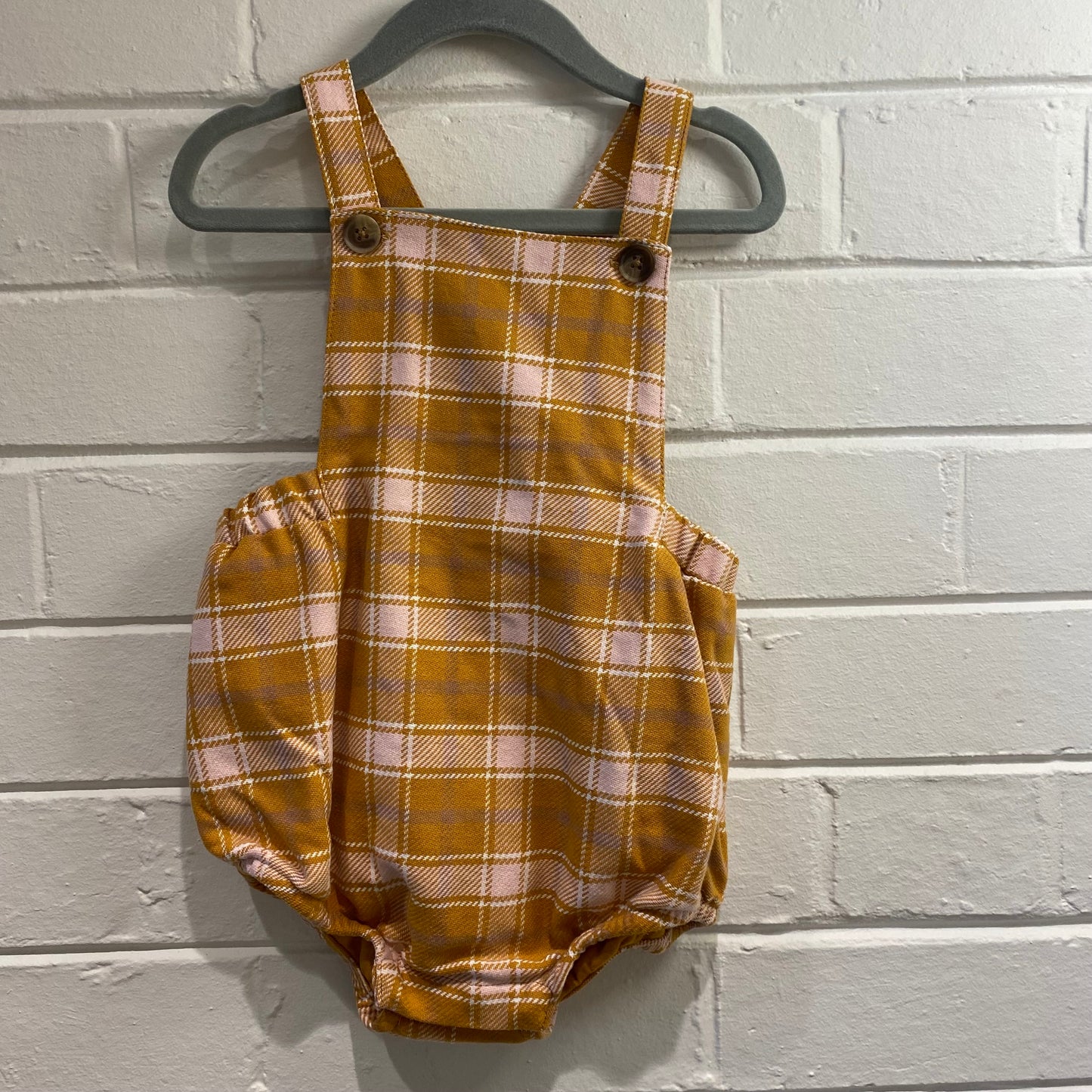 Seed mustard and pink gingham overalls - size 1