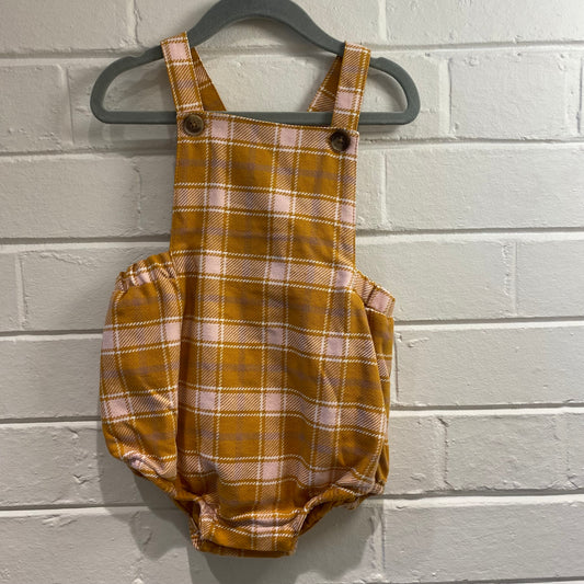 Seed mustard and pink gingham overalls - size 1