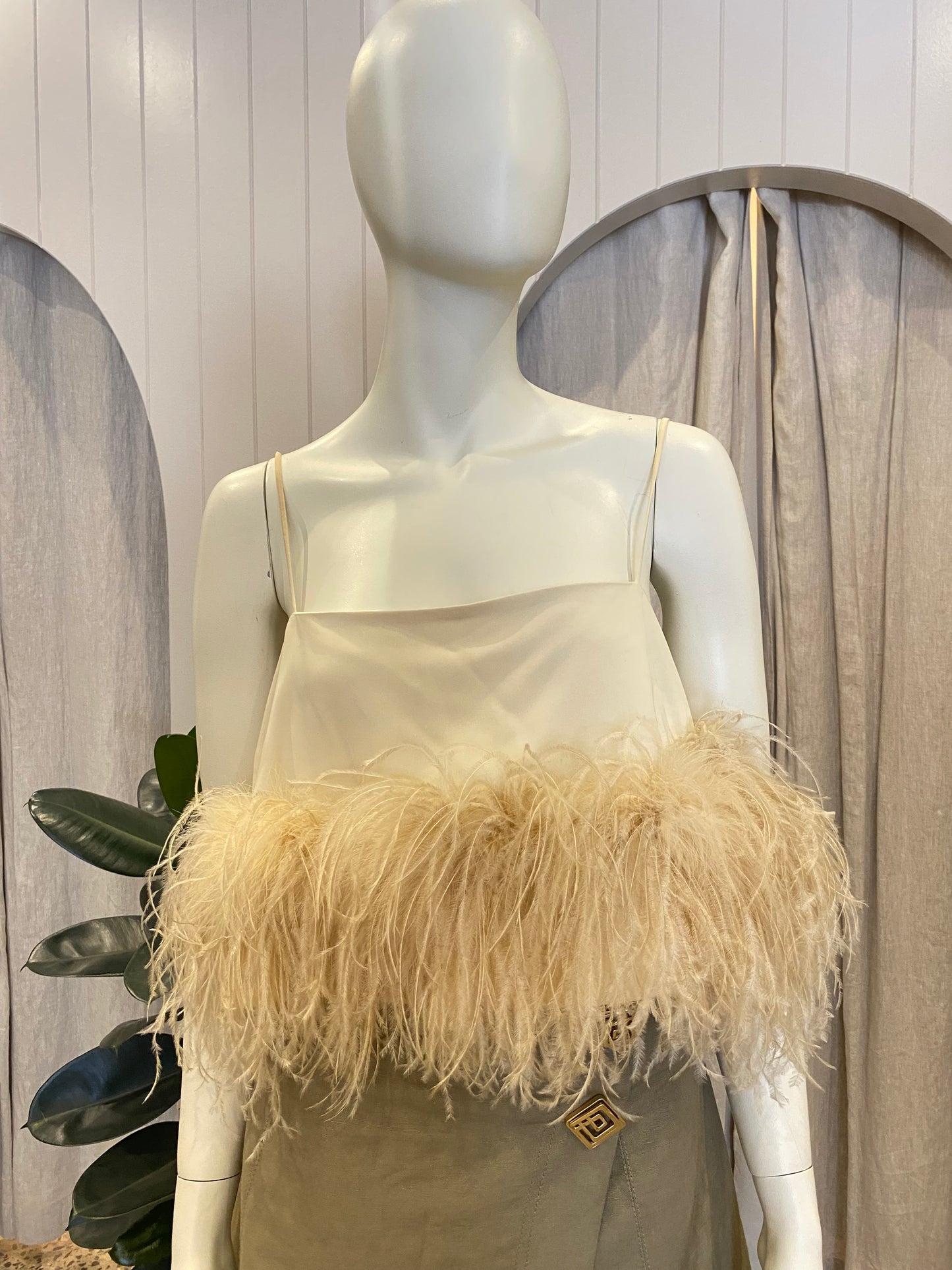 Country Road Cream Feather Cropped Top - Size 12