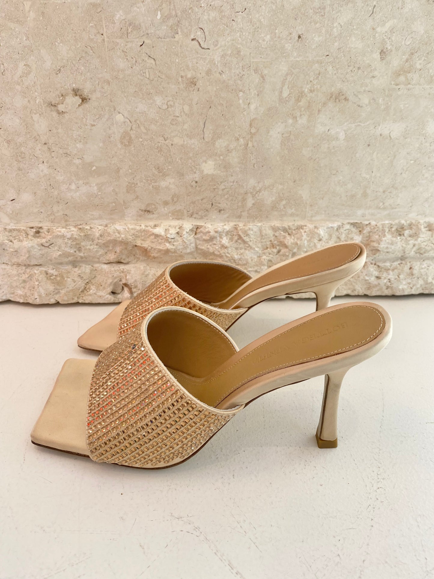 Bottega Veneta Champage Square Toe Mules - Size 40