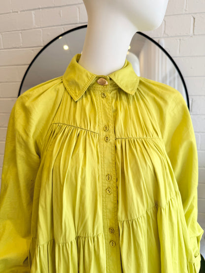 AJE 'Cascade' Smock Dress in Chartreuse Green - Size 8