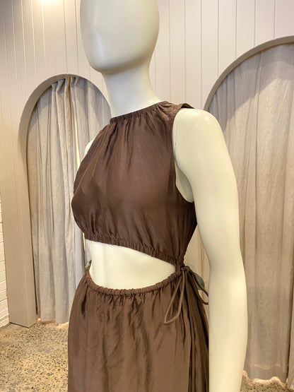 Sir The Label Brown Anje Midi Dress - Size 1 (8-10)
