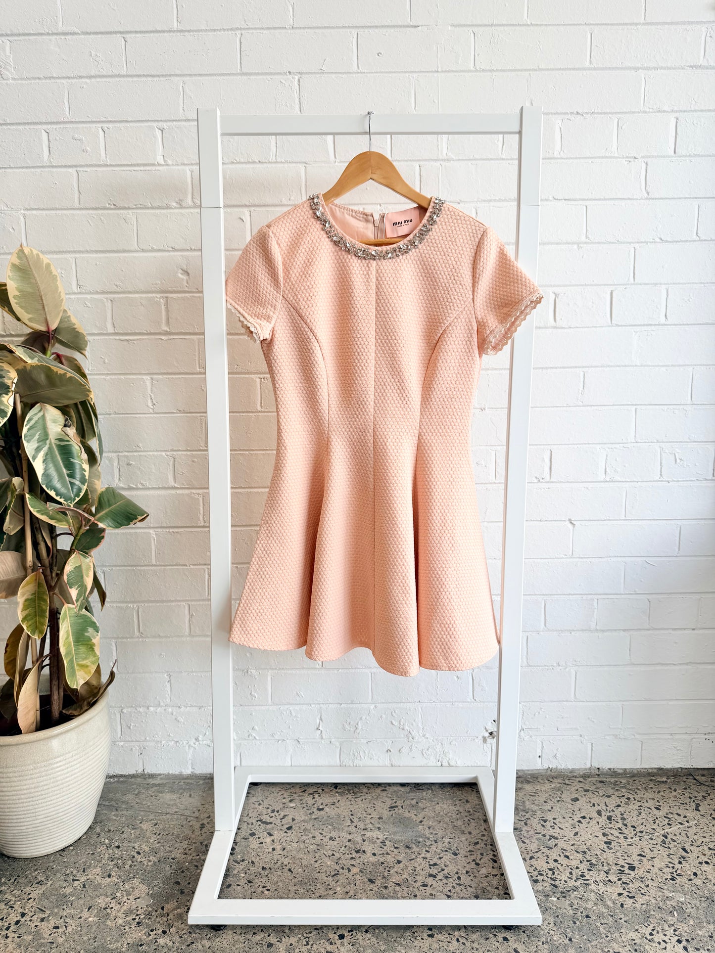 Miu Miu Woven Crystal Embelished Mini Dress in Pink - Size 38 (au10)