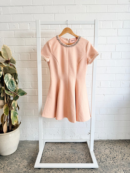 Miu Miu Woven Crystal Embelished Mini Dress in Pink - Size 38 (au10)