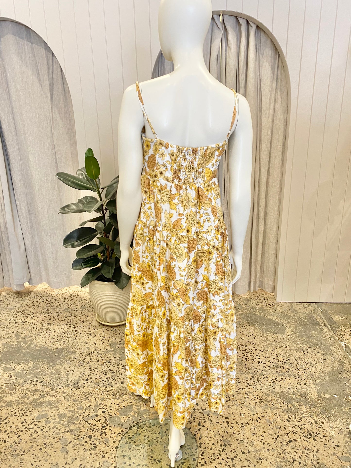 Shona Joy Saffron Shirred Tiered Midi Dress - Size 12