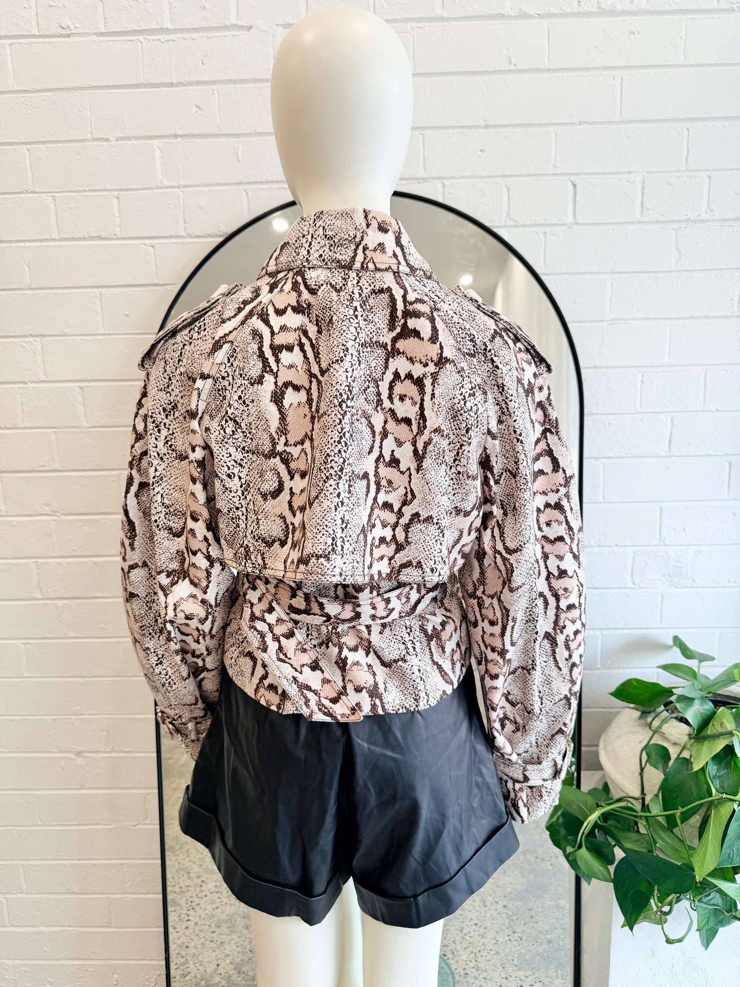 Aje Blush Winn Cropped Python Trench - Size S