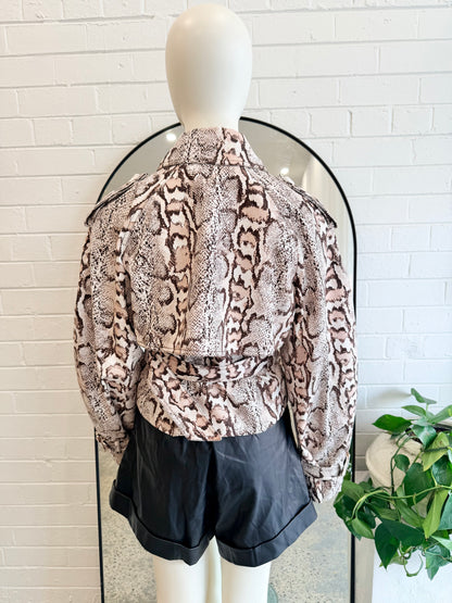 Aje Blush Winn Cropped Python Trench - Size S
