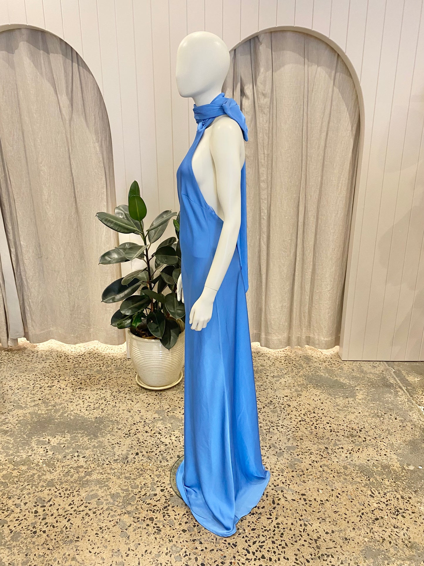 Misha Evianna Satin Maxi Dress in Blue - Size 12