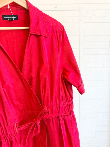 Country Road Cherry Cinched Wrap Dress Midi Dress - Size 16