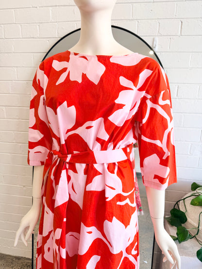 Marimekko Red Tarika Katleija Midi Dress - Size 38 (10)