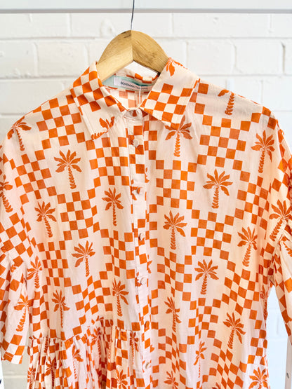 Bohemian Traders Genoa Mini Shirtdress in Palm Check Print - Size XS (8/10)