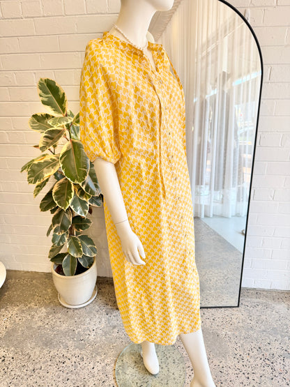 Morrison Yellow and White Shirt Midi Dress - Size 4 (12)