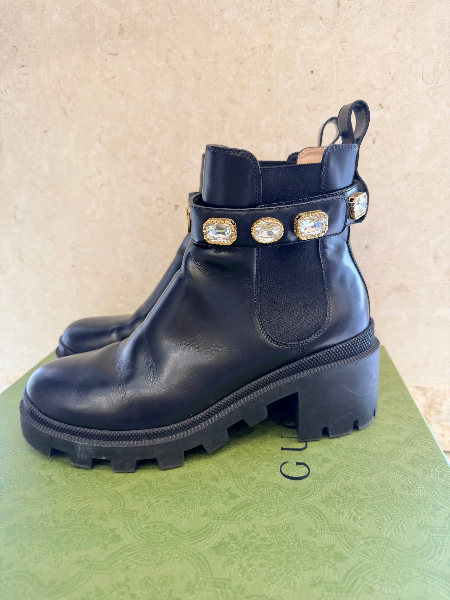 Gucci 'Trip' Embellished Chelsea Boots in Black - Size 38