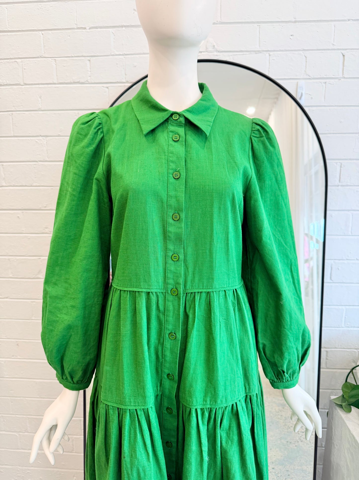 Gorman Green Linen Midi Dress - Size 8 - Pre-Loved Geelong