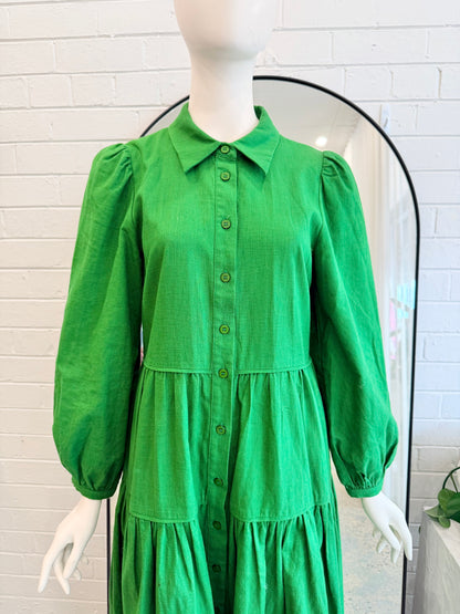 Gorman Green Linen Midi Dress - Size 8 - Pre-Loved Geelong