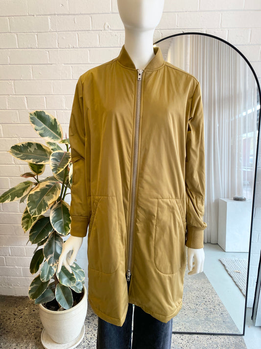 Second Female 'Mallory' Long Bomber Jacket in Olive - Size Small (10-12)
