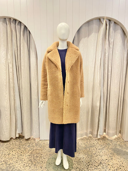 Friends With Frank Camel 'Harriet' Teddy Coat - Size XS (8-10)