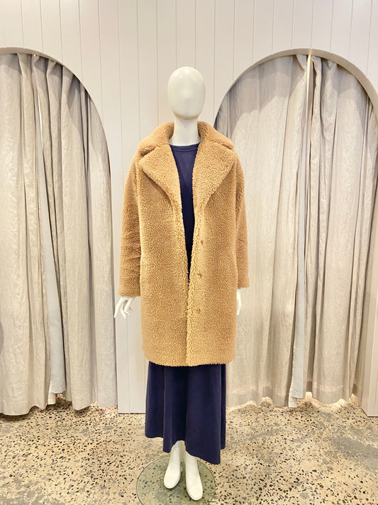 Friends With Frank Camel 'Harriet' Teddy Coat - Size XS (8-10)