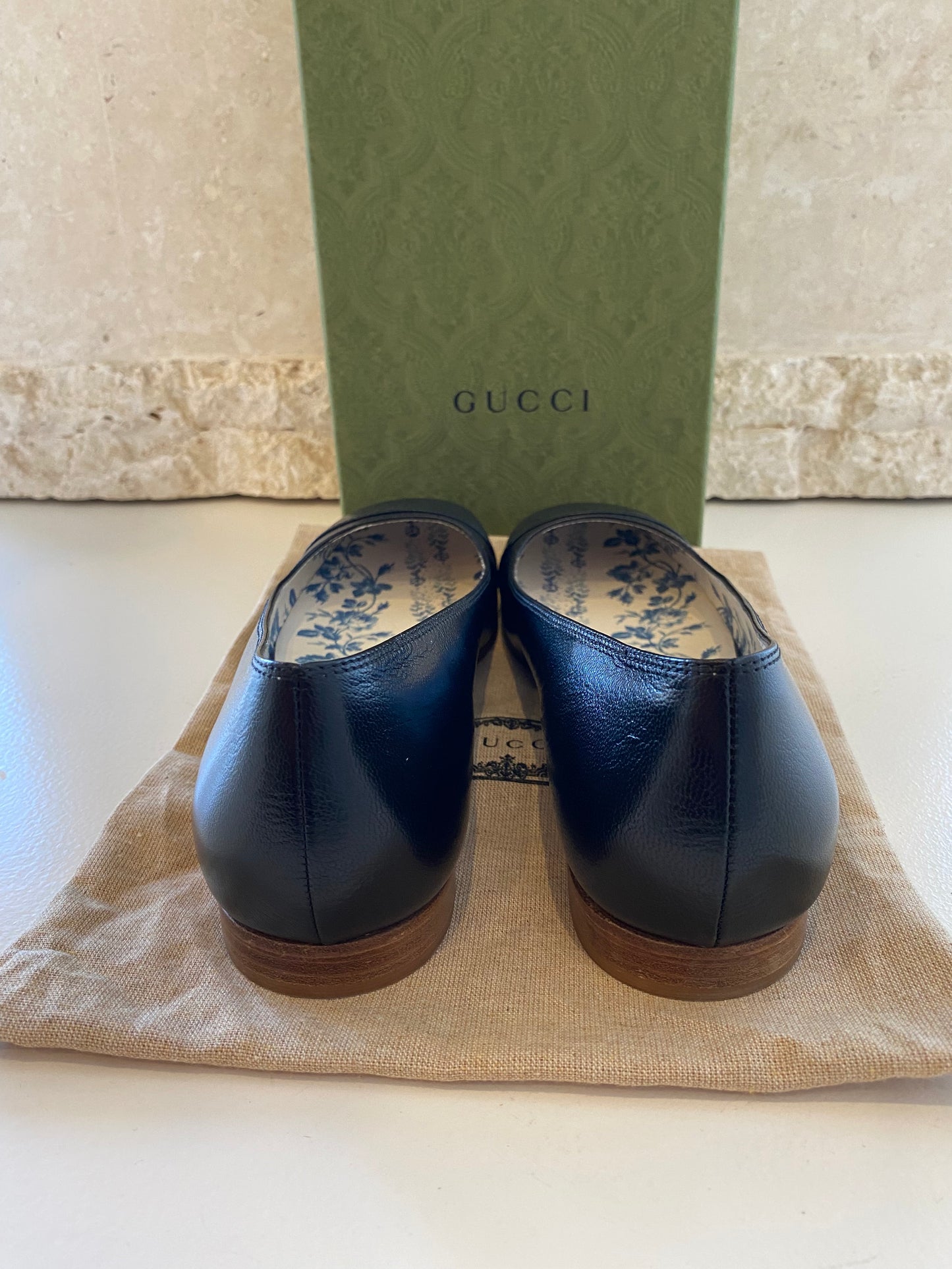 Gucci Black Leather Quentin Nero Ballet Flat - Size 40
