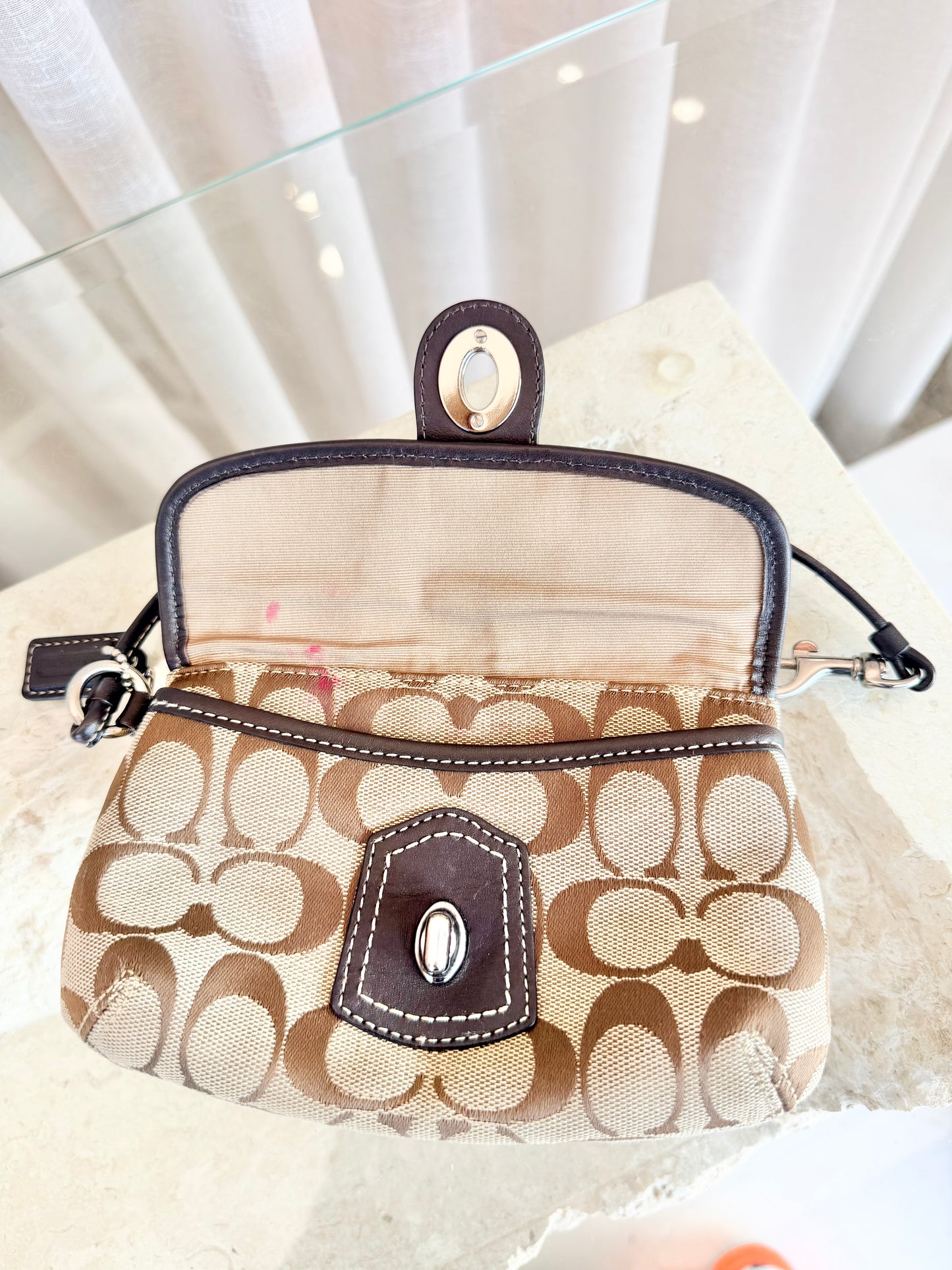 Coach Tan Monogram Wristlet