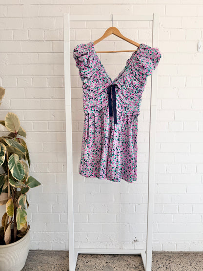Bohemain Traders Gathered Bodice Bow Front Mini Dress - Size L (12)