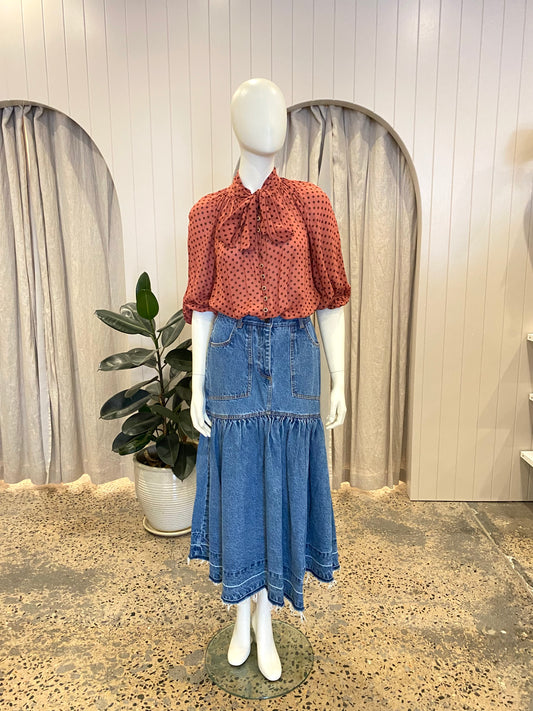 Zimmermann Espionage Neck Tie Blouse in Rosewood Dot - Size 1 (10)