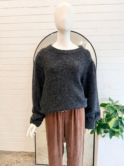 Elk Charcoal Fuzzy Wool Blend Knit Jumper - Size 8
