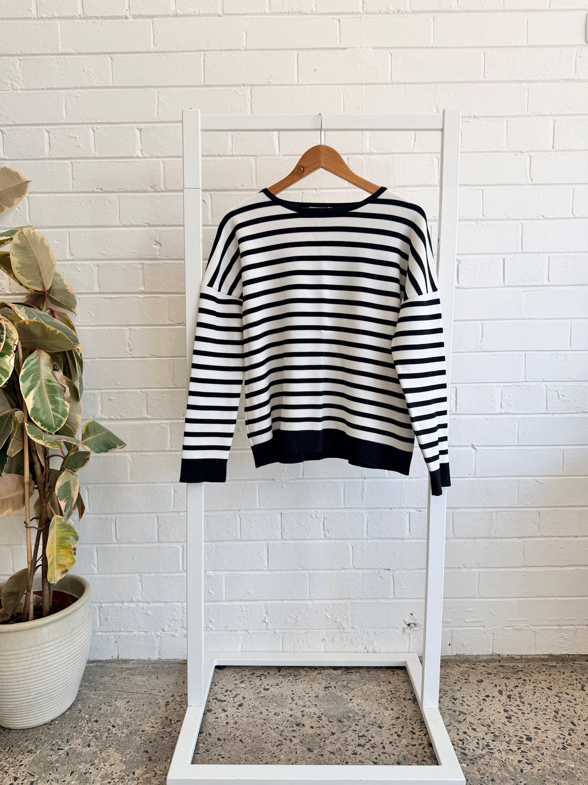 Kachel Black and White Stripe Crepe Top - Size L (12)
