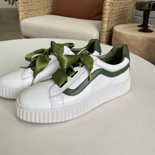 UGG White and Forest Green Sneakers - Size 38