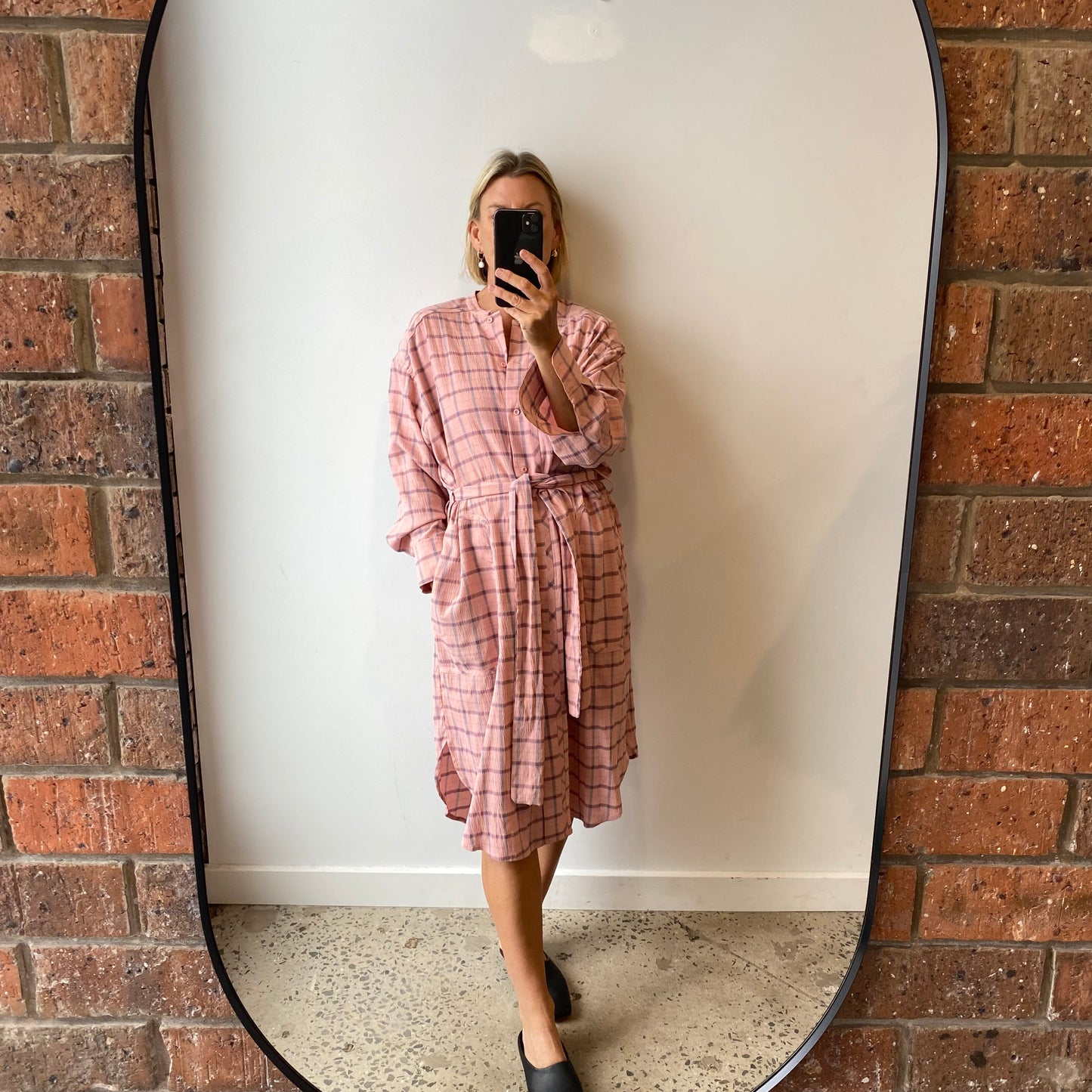 Munthe Pink Gingham Midi Dress - Size 36