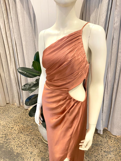 Shona Joy Asym Gathered Midi Dress in Antique Rose - Size 12