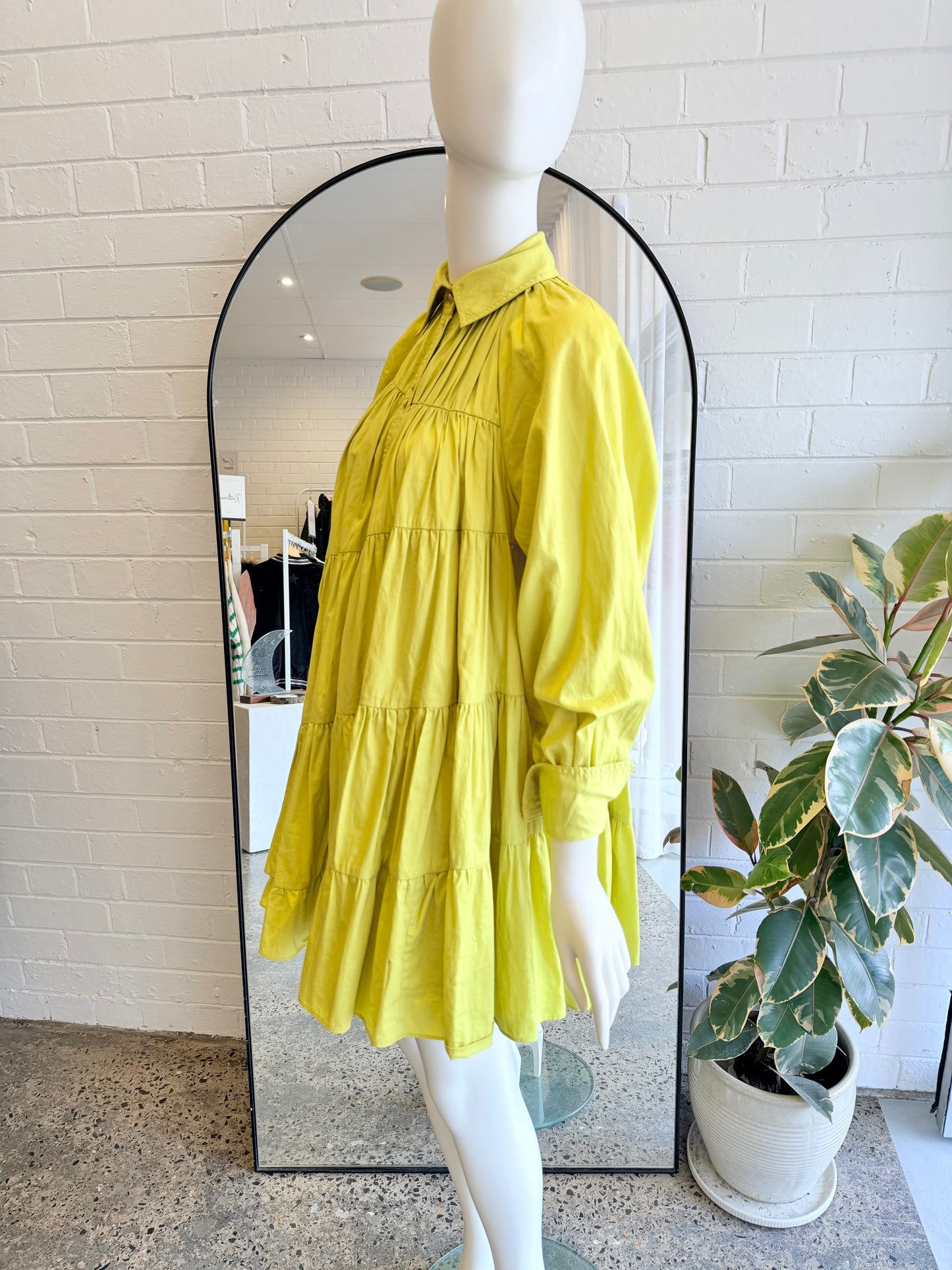 AJE 'Cascade' Smock Dress in Chartreuse Green - Size 8