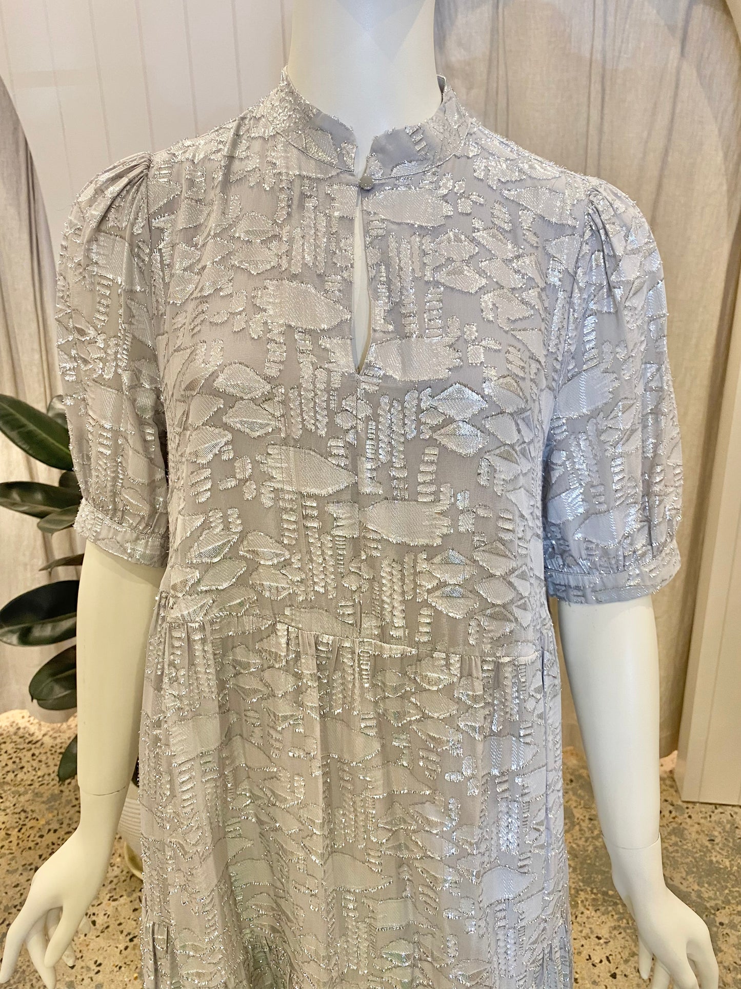 Gestuz Silver Lurex Midi Dress - Size 8