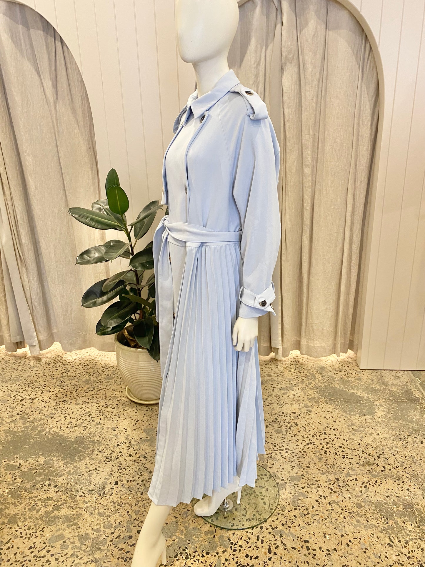 Karen Millen Blue Soft Pleated Trench Coat - Size 18