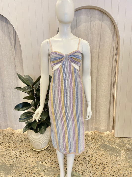 Suboo Elise Cutout Dress in Metalic Stripe - Size XS (6/8)