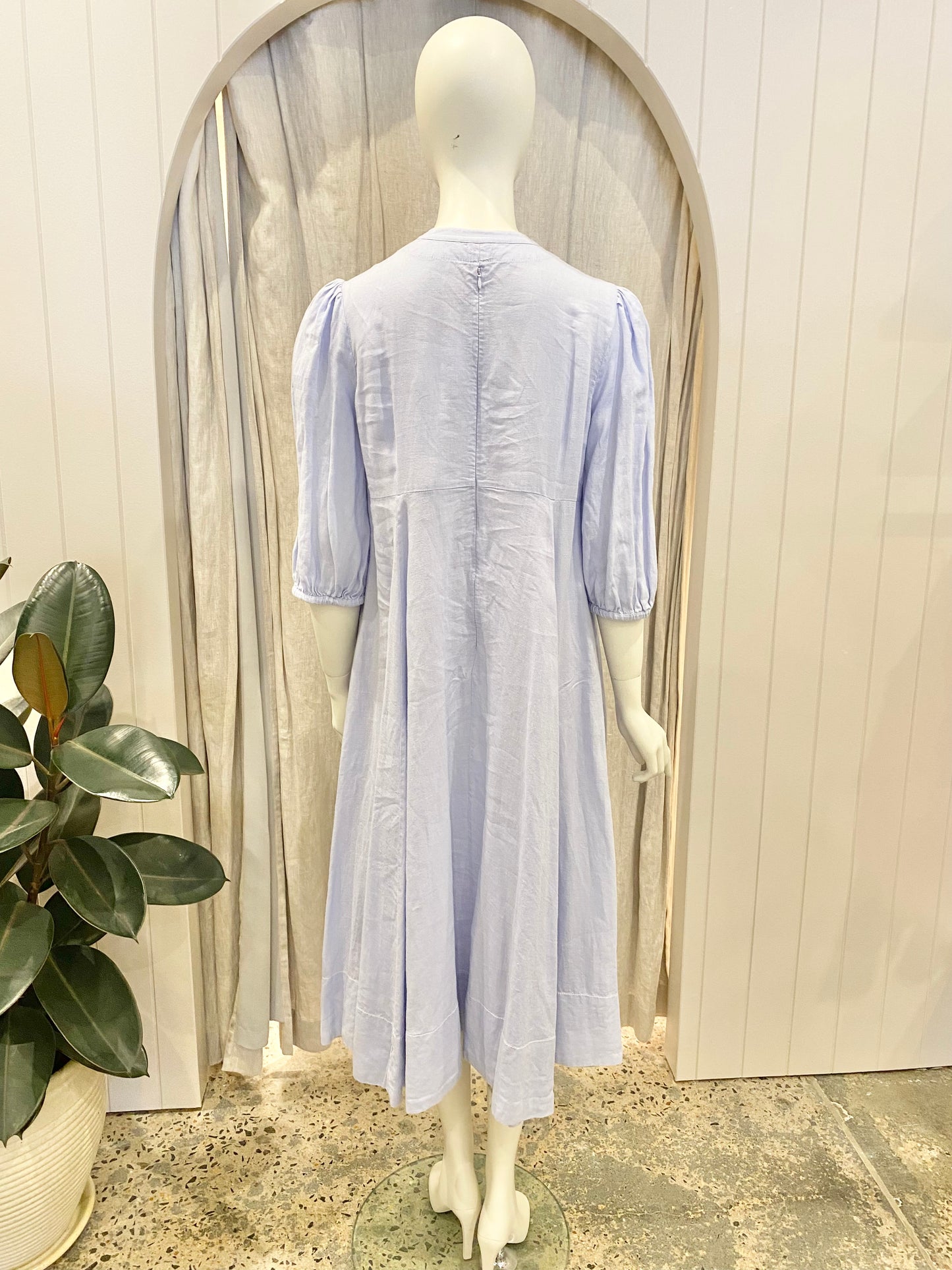 ByTimo Light Blue/Lilac Linen Midi Dress - Size L (12)
