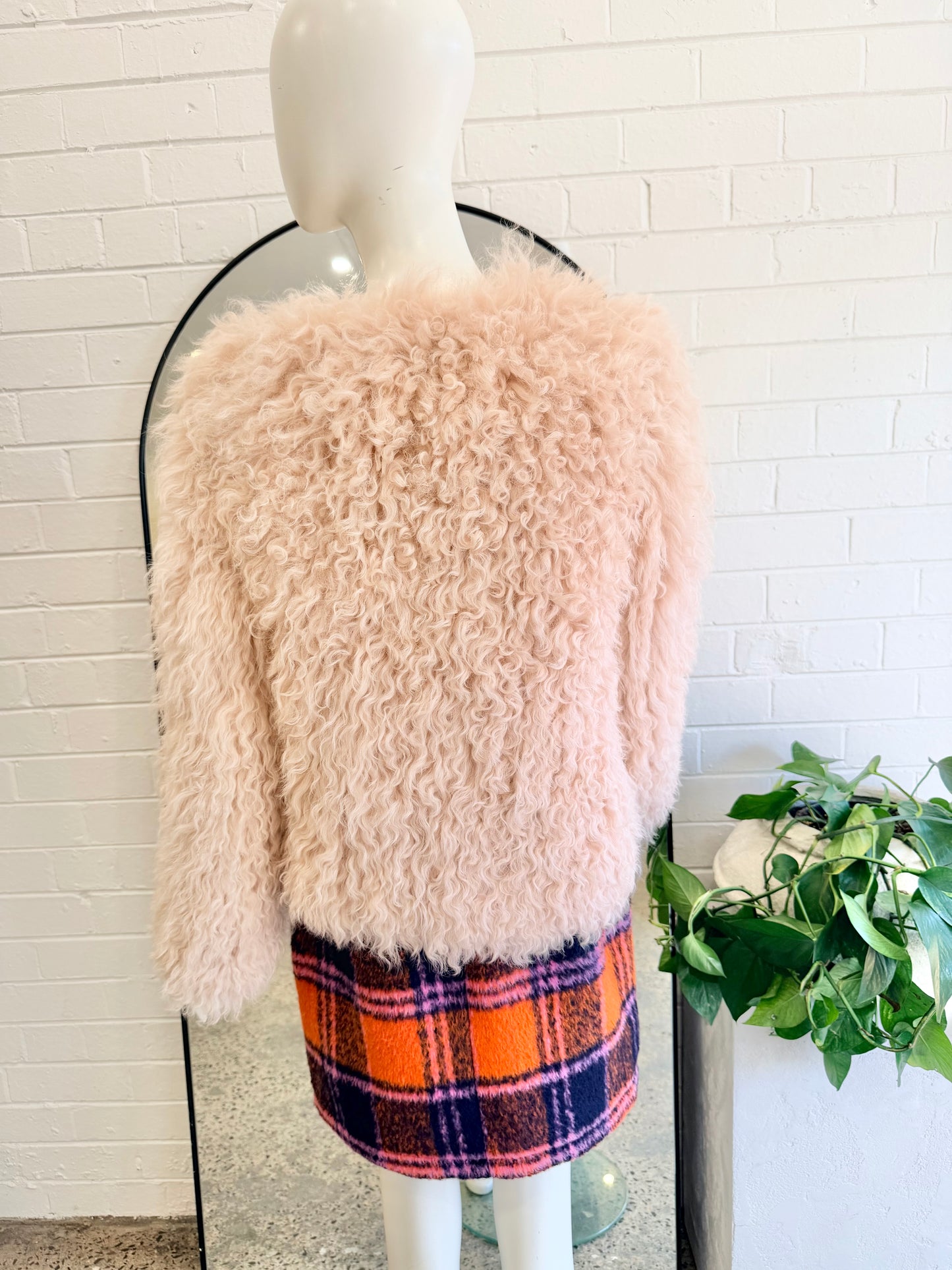 Lilya Shaggy Mongolian Wool Jacket in Blush Pink - Size XS (8-10)