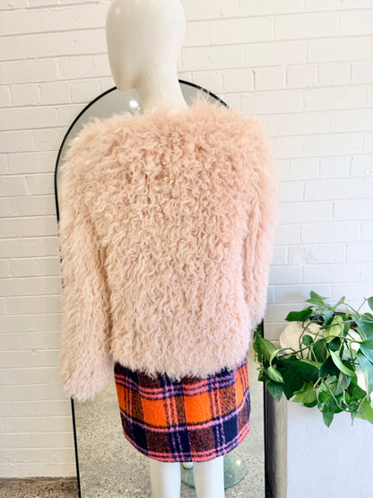 Lilya Shaggy Mongolian Wool Jacket in Blush Pink - Size XS (8-10)