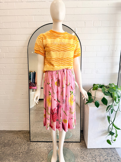 Gorman Pink Birds and Bees Silk Skirt Midi Skirt - Size 8 - Pre-Loved Geelong