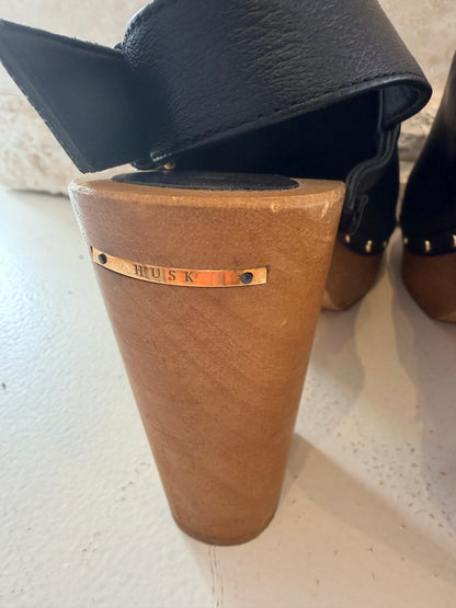 Husk Black Leather Clogs - Size 39