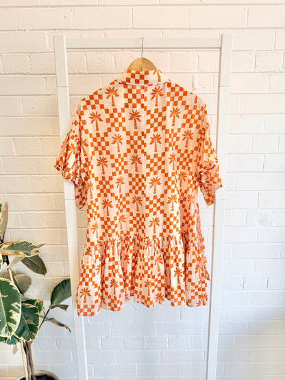 Bohemian Traders Genoa Mini Shirtdress in Palm Check Print - Size XS (8/10)