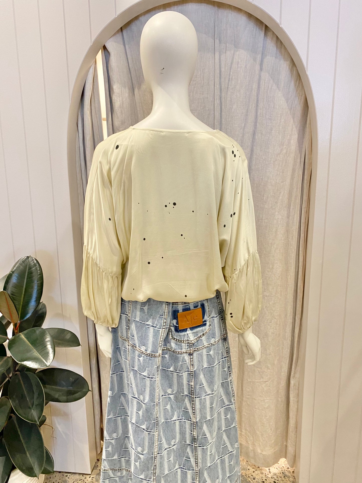 Rabens Saloner Cream and black splotched blouse - Size S (10)
