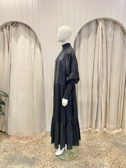 Joslin Lucianna Linen Smock Dress in Black - Size 8