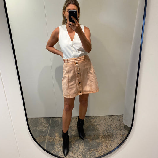 Ena Pelly Denim Mini Skirt in Peach - Size 12