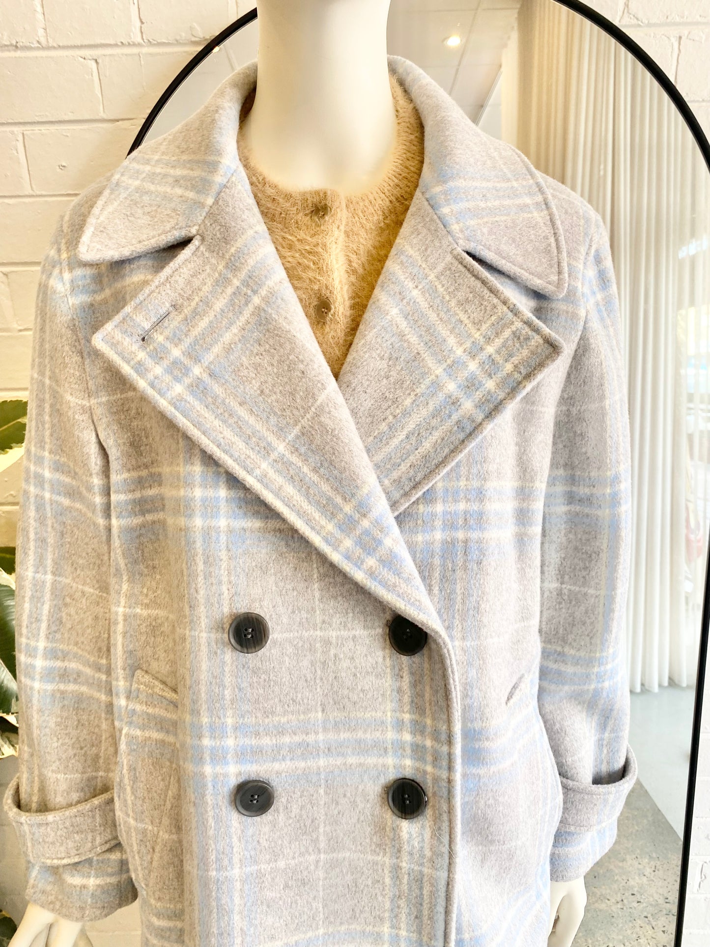 Country Road Grey Check Pea Coat - Size 14