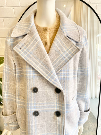 Country Road Grey Check Pea Coat - Size 14