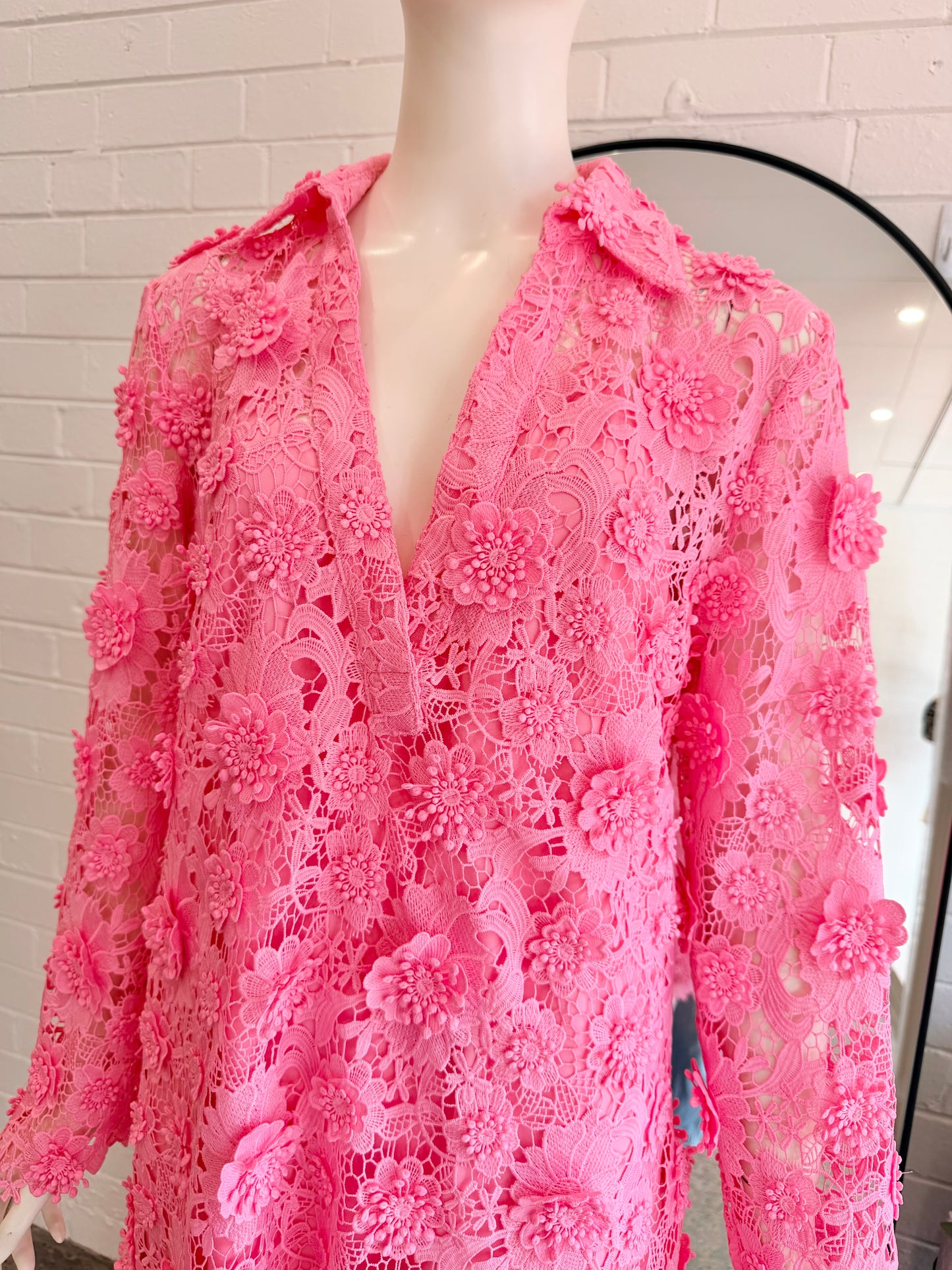 Leo Lin Acacia Lace Shirt Mini Dress - Size 10 - Pre-Loved Geelong
