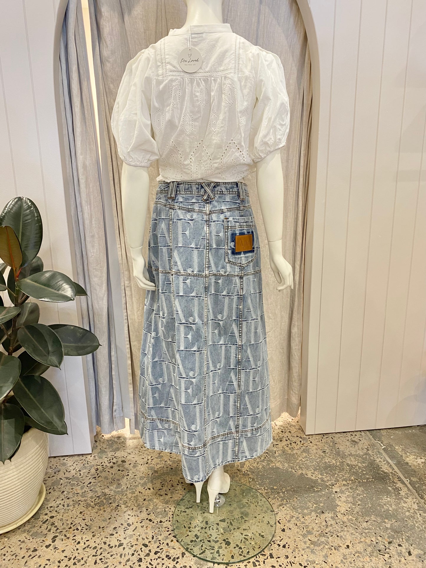Aje Nostalgia Denim Midi Skirt - Size 10