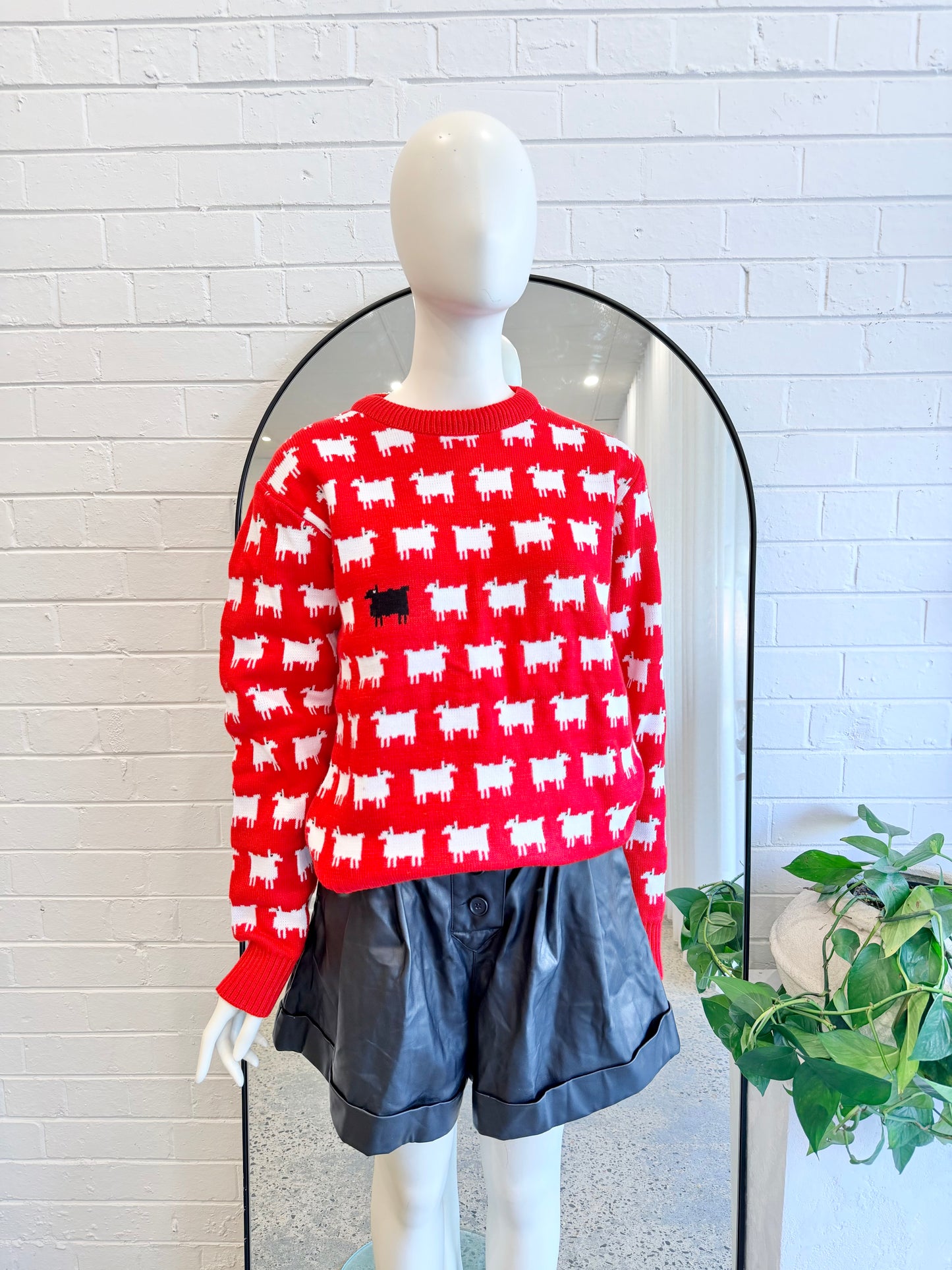 Red and White Sheep Knit Jumper (Princess Diana replica) - Size M (8-12)